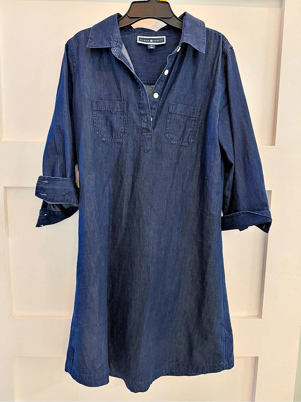 Karen Scott 100% Cotton Denim Mini Dress Size PS Like New
